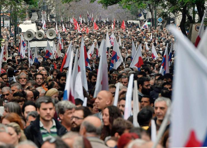 Greek workers on the march during a general strike