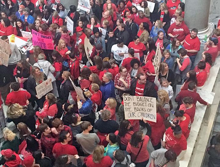 Teachers swarm into the state Capitol building in Kentucky