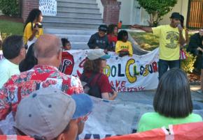 A Lakeview parent who was part of the occupation speaks to marchers in Oakland