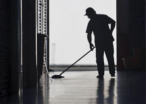 A custodial employee at work