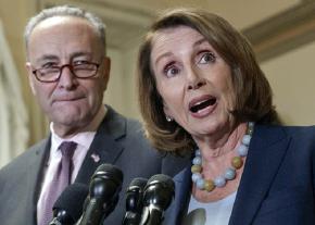 House Minority Leader Nancy Pelosi (right) with Senate Minority Leader Chuck Schumer
