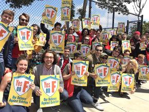 Members of the Democratic Socialists of America in San Francisco campaign for a pro-tenant ballot initiative